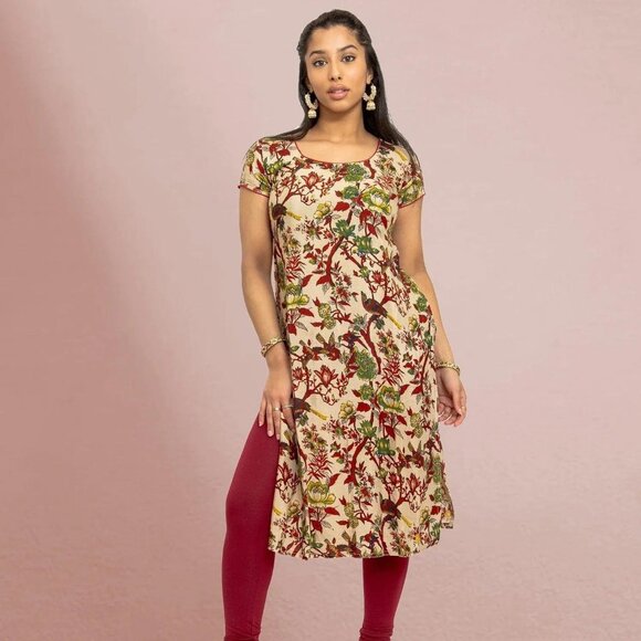 Warm Ivory Printed Indian Kurta | Muvvas Boutique - Picture 1 of 5